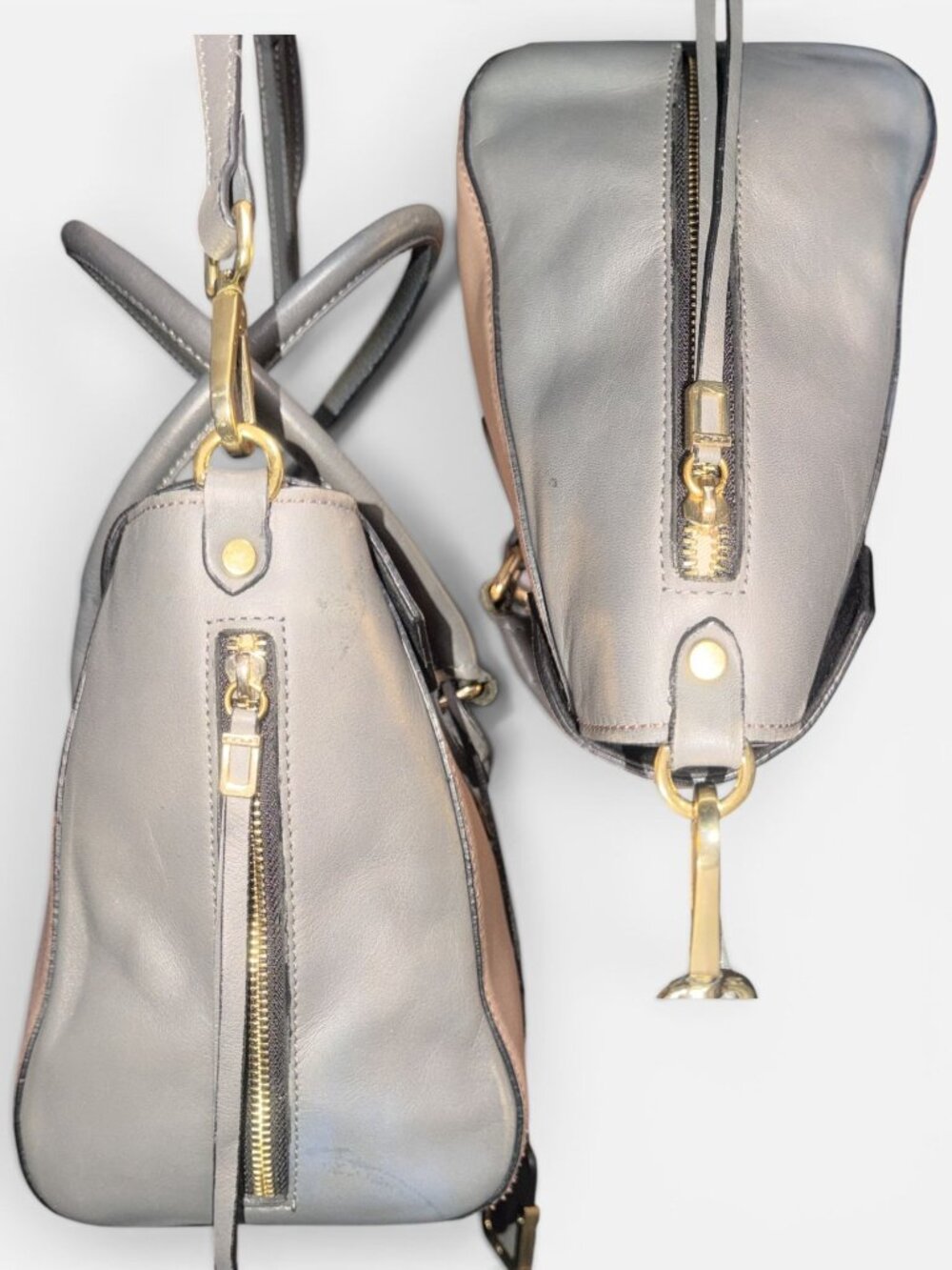 INNUE Flap Satchel Mauve Grey Colorblock Saffiano Leather 3-Way Bag Italy Made - Picture 6 of 13